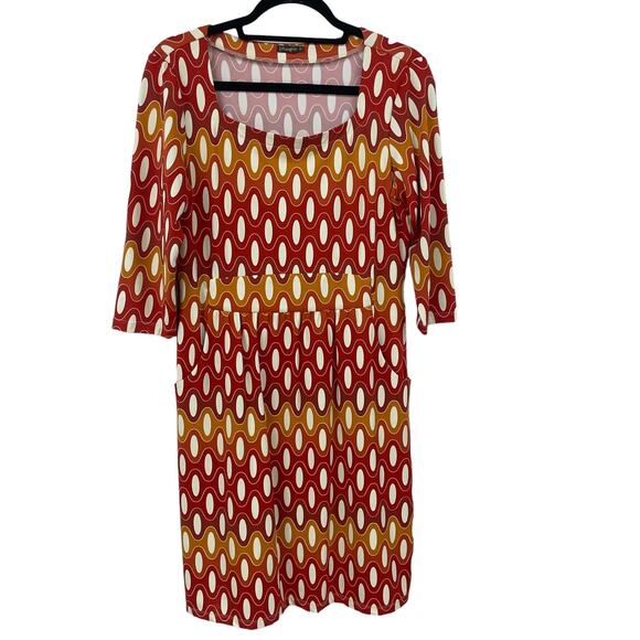 J. McLaughlin Emma Dress Catalina Cloth Red Orange Yellow Retro Print Medium - Picture 1 of 7